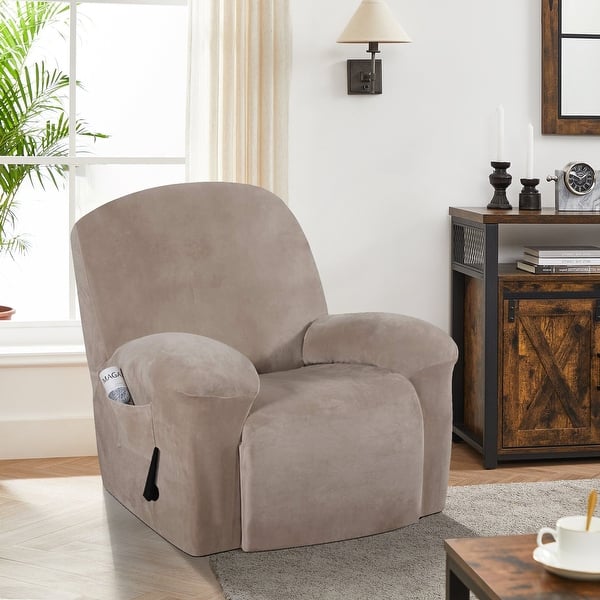 slide 2 of 21, Enova Home Velvet Spandex Recliner Chair Slipcover with Elastic Bottom Side Pocket Taupe