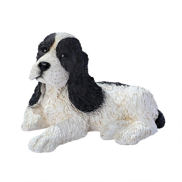 10" Sitting Black and White Cocker Spaniel Puppy Dog Statue - N/A