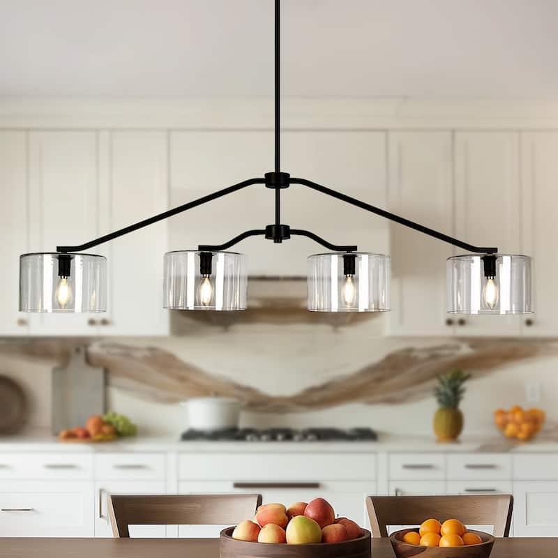 4-Light Black Linear Chandelier Sculptural Pendant with Clear Glass - 48.1"W x 7.8"D x 25.8" - 75.8"H