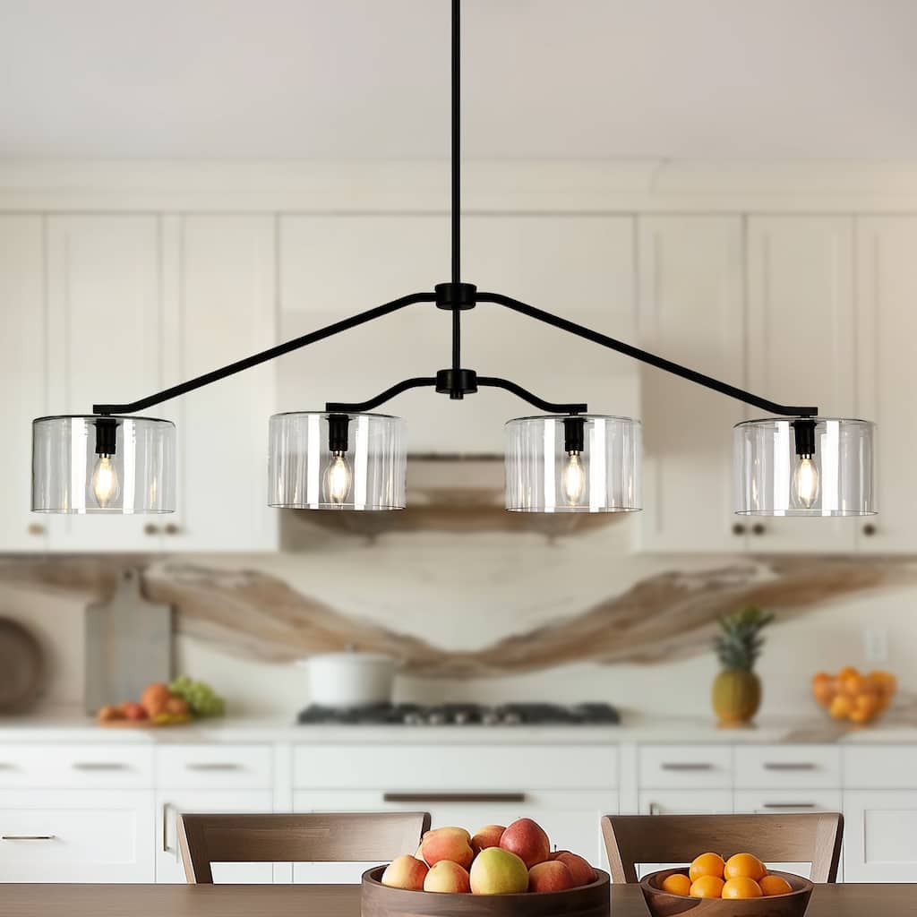 4-Light Black Linear Chandelier Sculptural Pendant with Clear Glass - 48.1"W x 7.8"D x 25.8" - 75.8"H
