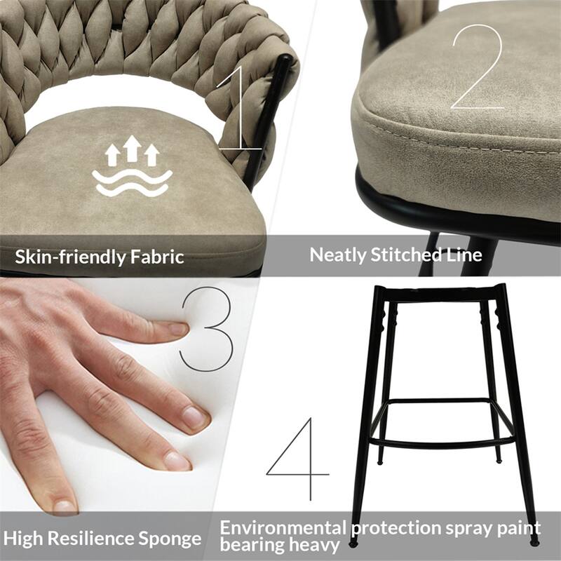Swivel Upholstered Bar Stools with Back Footrest (Set of 2) - N/A
