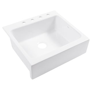 Parker Crisp White Fireclay 26" Single Bowl Quick-Fit Drop-In Farmhouse Apron Kitchen Sink with 4 Holes and Drain