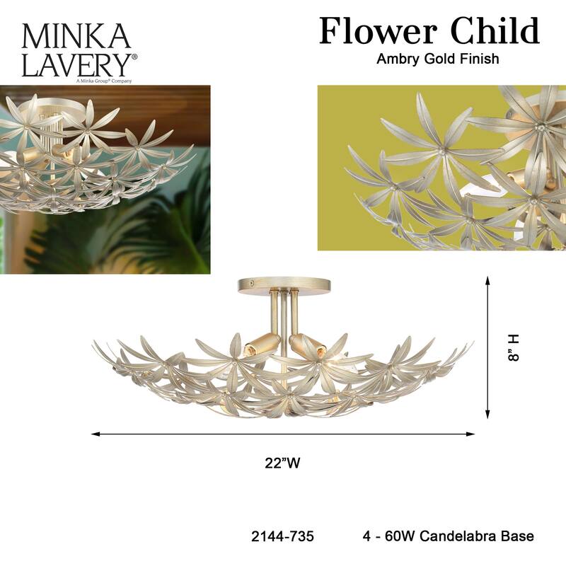 Minka Lavery 2144 Flower Child 4 Light 22" Wide Flush Mount Ceiling