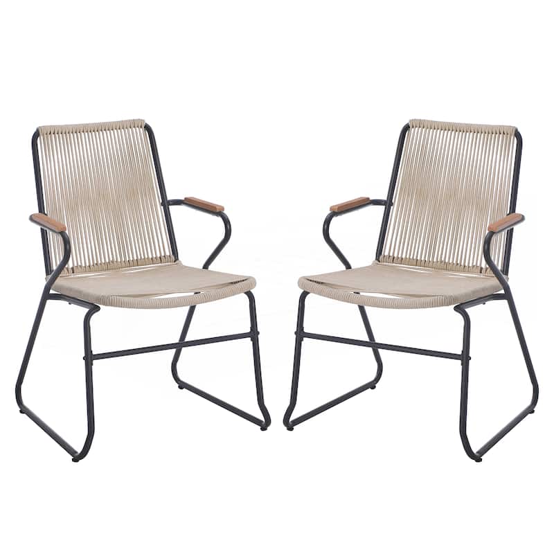 Modern Rope-Weave Outdoor Club Chairs - Light Brown