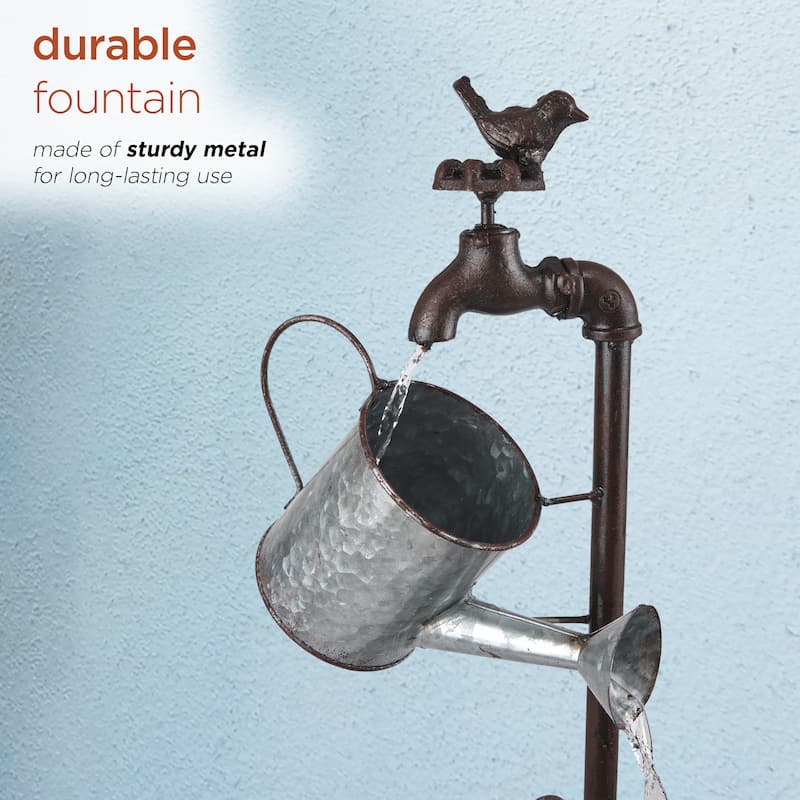 Alpine Corporation 36" Tall Rustic Wheelbarrow and Watering Can Fountain Yard Decoration