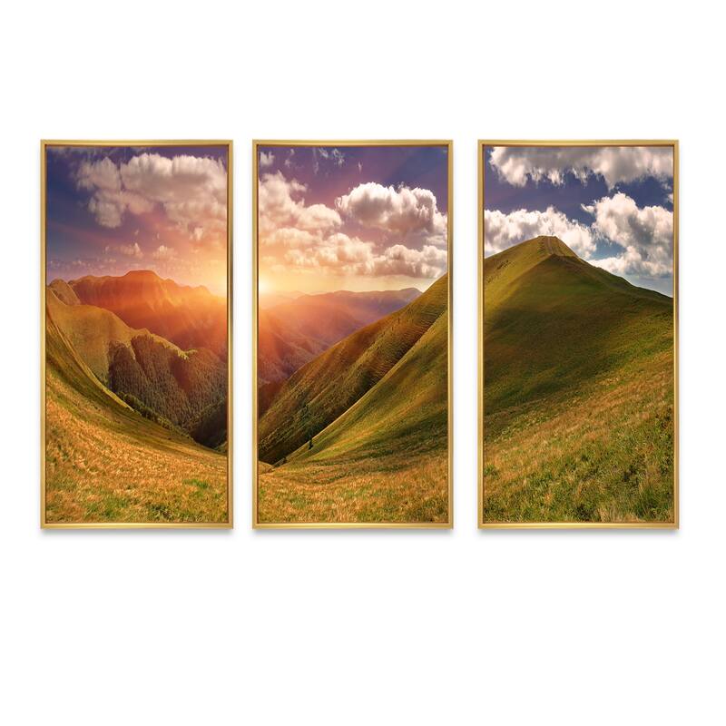 Designart "Sunrise Over Green Mountains" Landscape Framed Art Prints