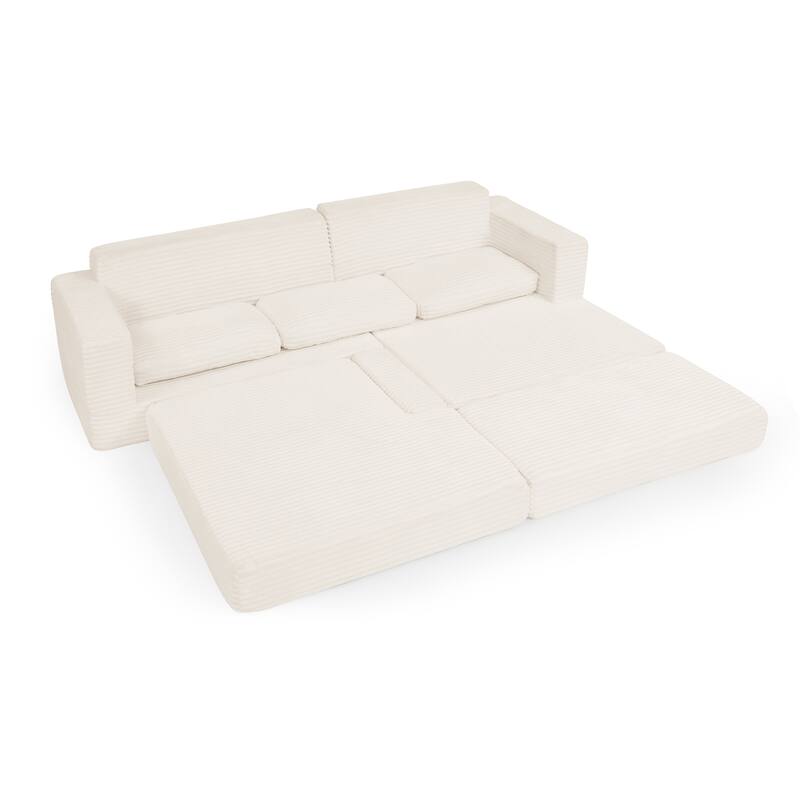 112.6" L-Shaped Modular Sectional Right sofa seat with Queen Sleeper Function, Corduroy Upholstery and No Assembly Required