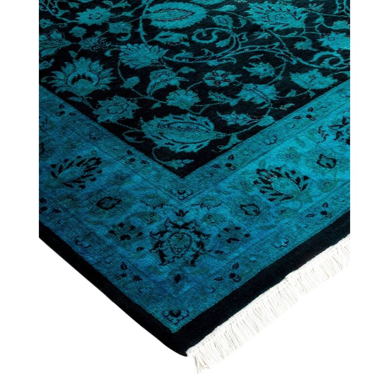 Overton Hand Knotted Wool Vintage Inspired Modern Contemporary Overdyed Blue Area Rug - 4' 1" x 6' 5"