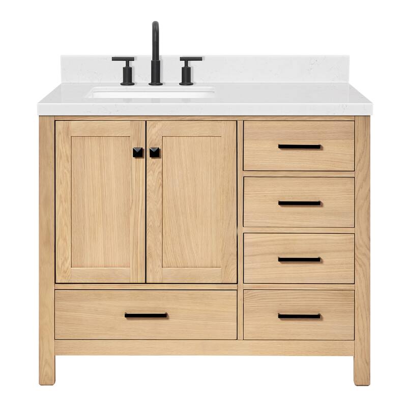 Ariel A042SLCQRVO Cambridge 43" Free Standing Single Basin Vanity Set - Oak / Carrara White Quartz Top / Matte Black
