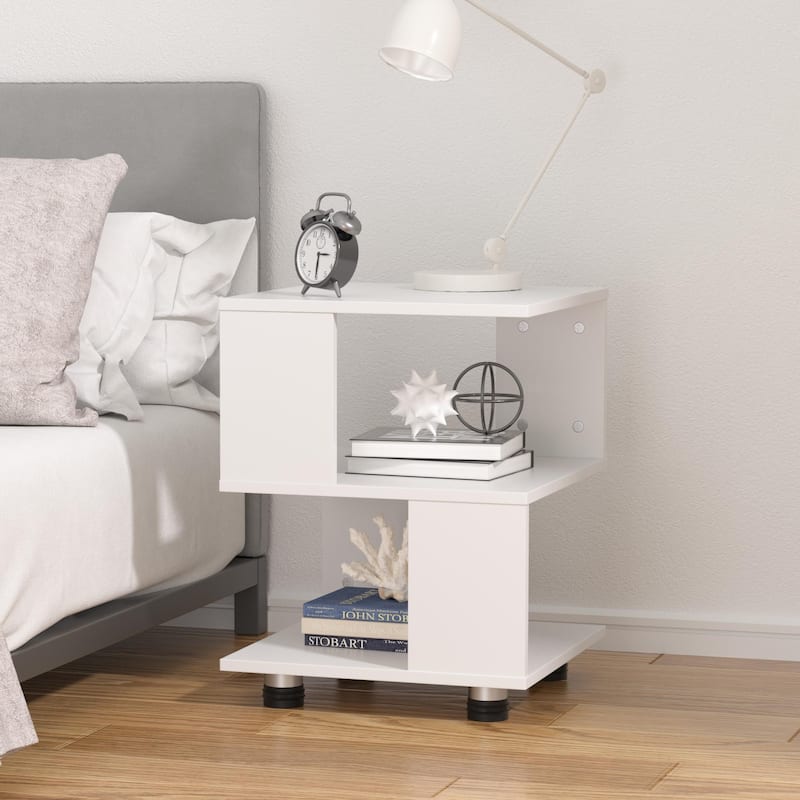 Tatami Magic Cube Nightstands with Classic Modern 2-Tier Rectangle Hollow Design - White