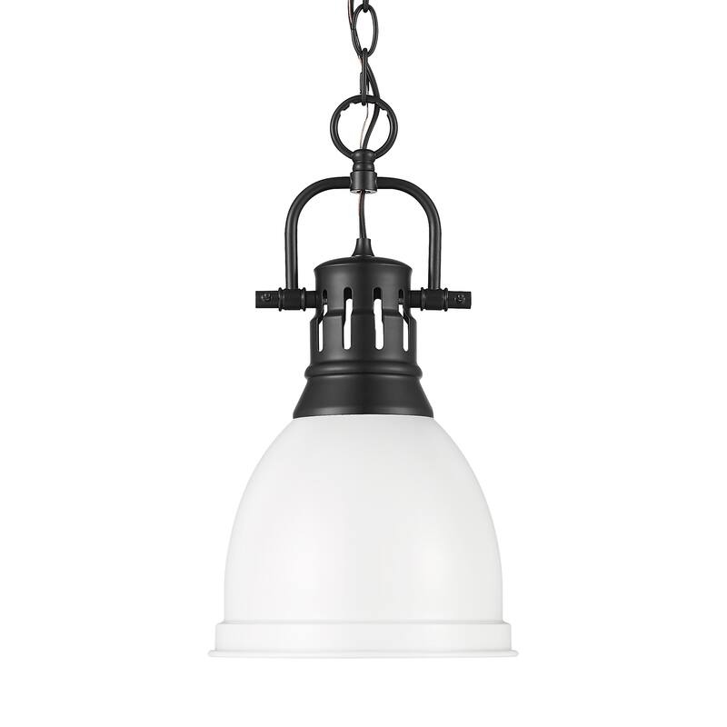 Yep by Golden Lighting Duncan 1-light 9in Chain Hung Pendant in Matte Black and Matte White shade