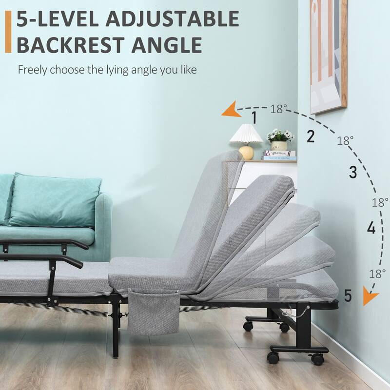 HOMCOM Folding Bed with 3.25" Mattress, Portable Foldable Guest Bed with Adjustable Backrest