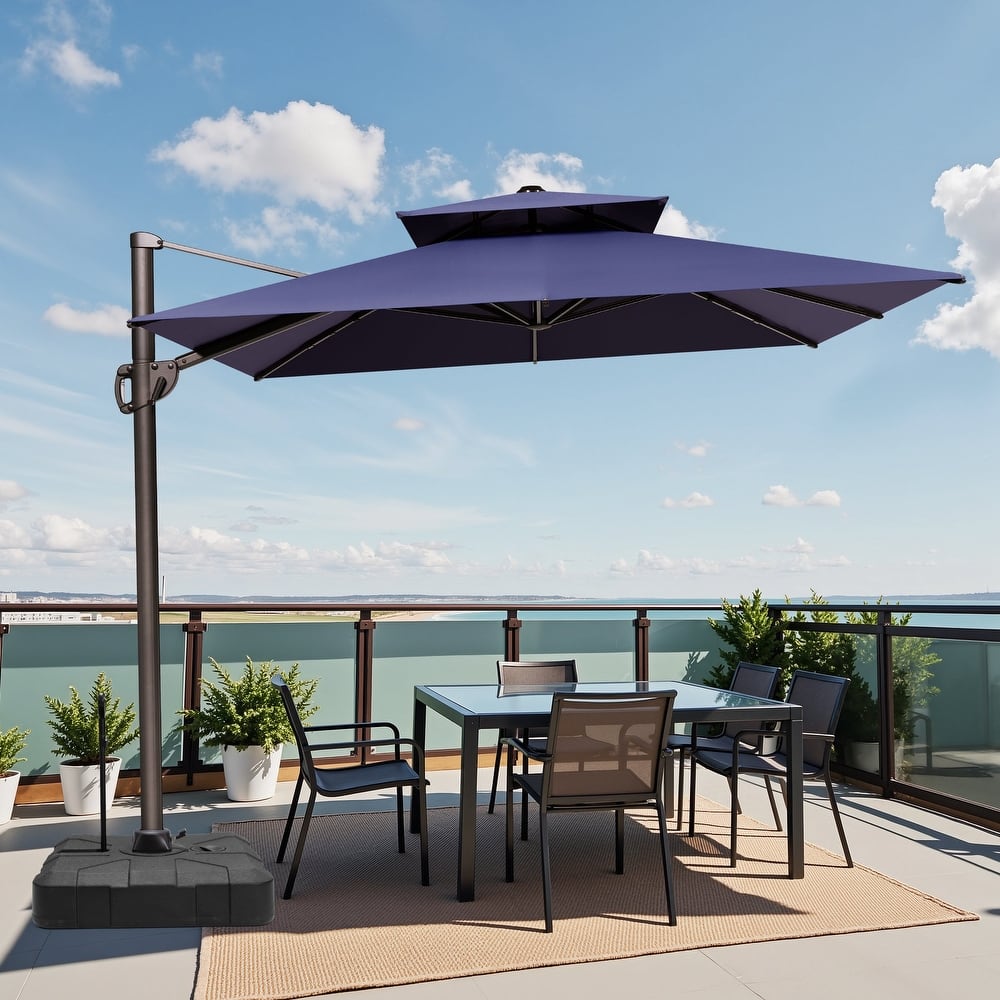 9 x 12 ft Double Top Patio Cantilever Umbrella 360-degree Rotation with Base
