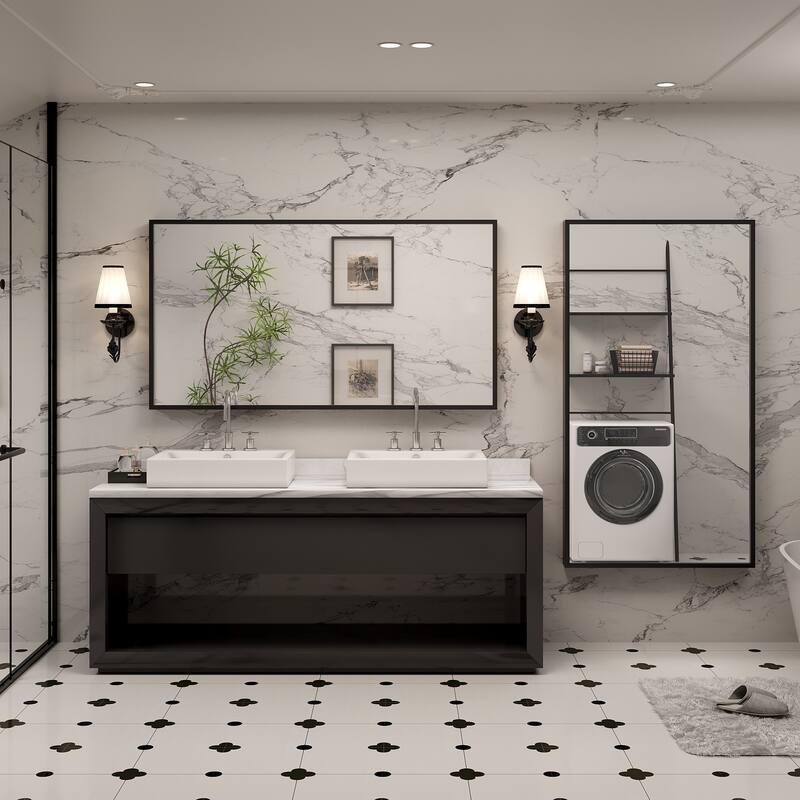 Tempered Glass and Metal Framed French Cleat Mounted Wall Bathroom / Vanity Mirror