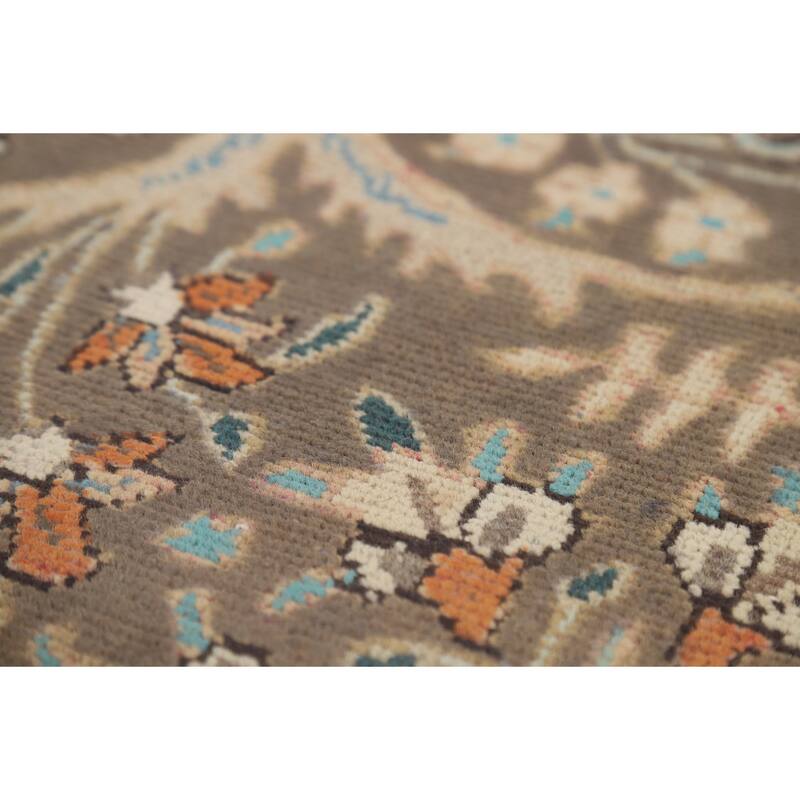 Brown Floral Tabriz Persian Area Rug Hand-Knotted Wool Carpet - 9'6"x 13'0"