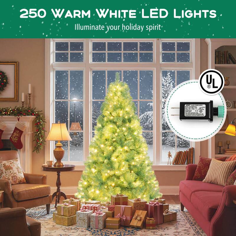 Costway 6.5 FT/7.5 FT Artificial Xmas Tree with 250/550 White LED - See Details