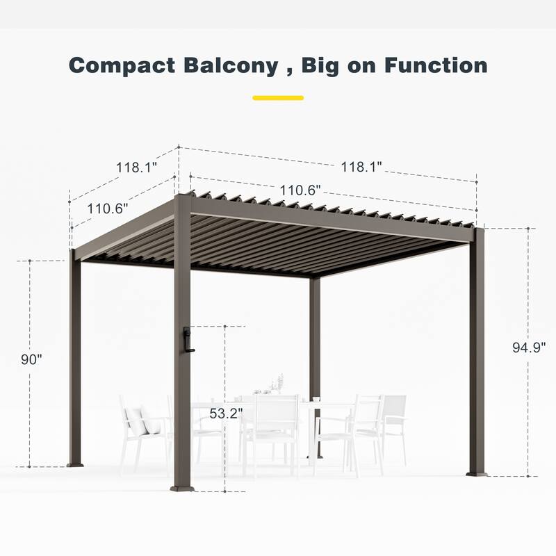 Patio Louvered Pergola with Adjustable Roof, Aluminum Steel Pergola