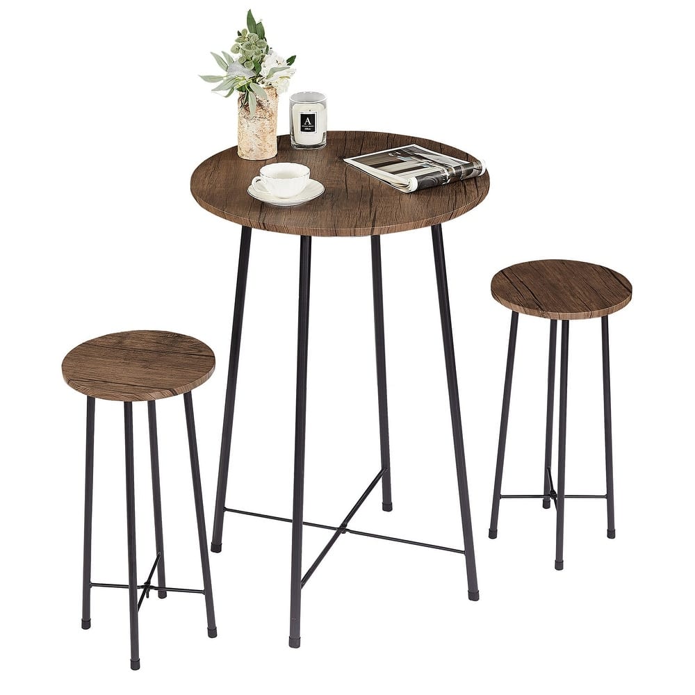 VECELO 3 Piece Pub Dining Table Set, Modern Round bar Table Set (Set of 3)