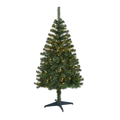 4ft. Pine Artificial Christmas Tree with 100 Clear LED Lights - Compact Seasonal Holiday X-Mas Display