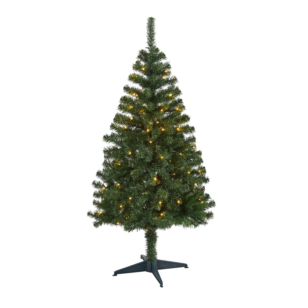 4ft. Pine Artificial Christmas Tree with 100 Clear LED Lights - Compact Seasonal Holiday X-Mas Display