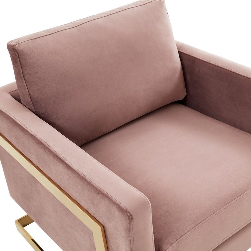 Lincoln Modern Velvet Upholstered Accent Designer Lounge Chair with Gold Frame for Living Room, Bedroom and Home Office - 34"