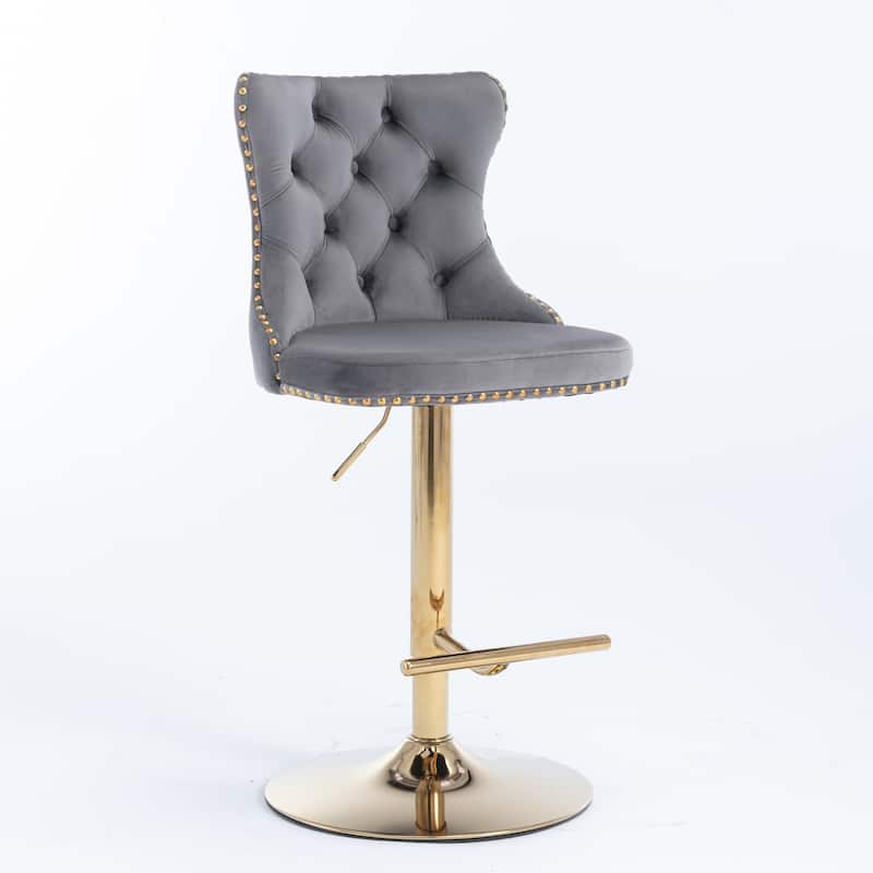 Golden Swivel Velvet Barstools Adjusatble Seat Height from 25-33 Inch,Upholstered Bar Stools with Backs Set of 2