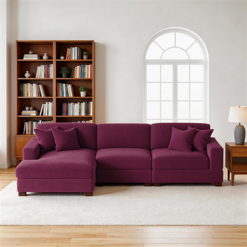 Oversized L-shaped Modular Sectional Sofa with Chaise Lounge - Purple-3 Piece - Left Facing