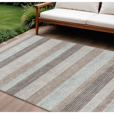 HomeRoots Striped Transitional Rectangle Outdoor Rug