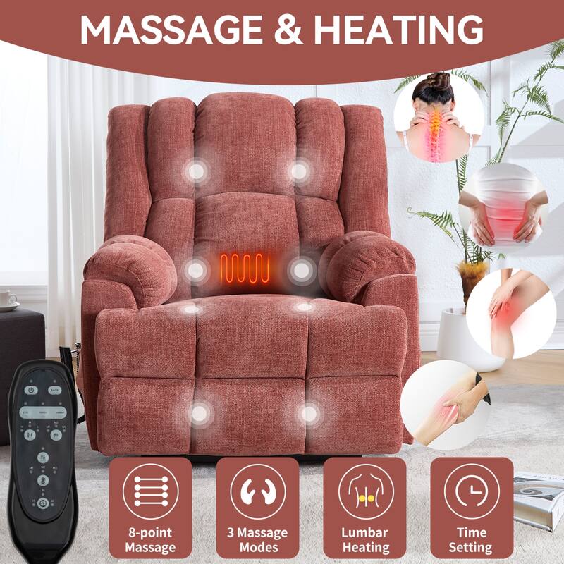 Roomfitters Dual Motor Power Lift Recliner Chair with Heat and Massage Infinite Position Heavy Duty Sofa for Seniors