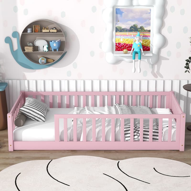 Twin Floor Platform Bed with Fence without Door