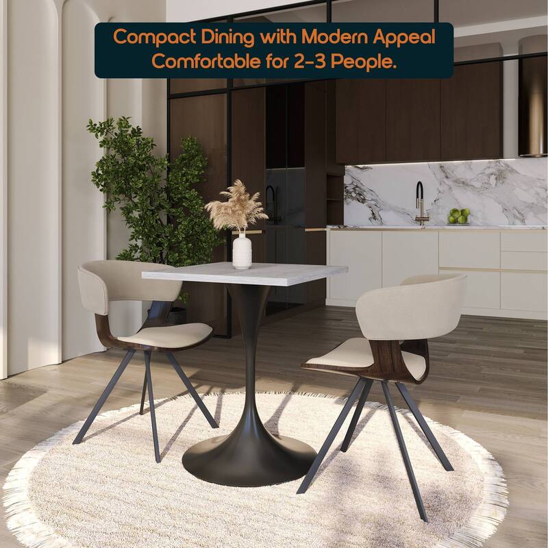 Verve 24 in. Wide Dining Table Square MDF Wood Tabletop in Black Stainless Steel Pedestal Base Accent Kitchen Table