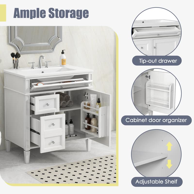 Bathroom Vanity with Top Sink, Bathroom Storage Cabinet with 2 Drawers and 1 Door, Bathroom Vanities with 1 Tip-out Drawer
