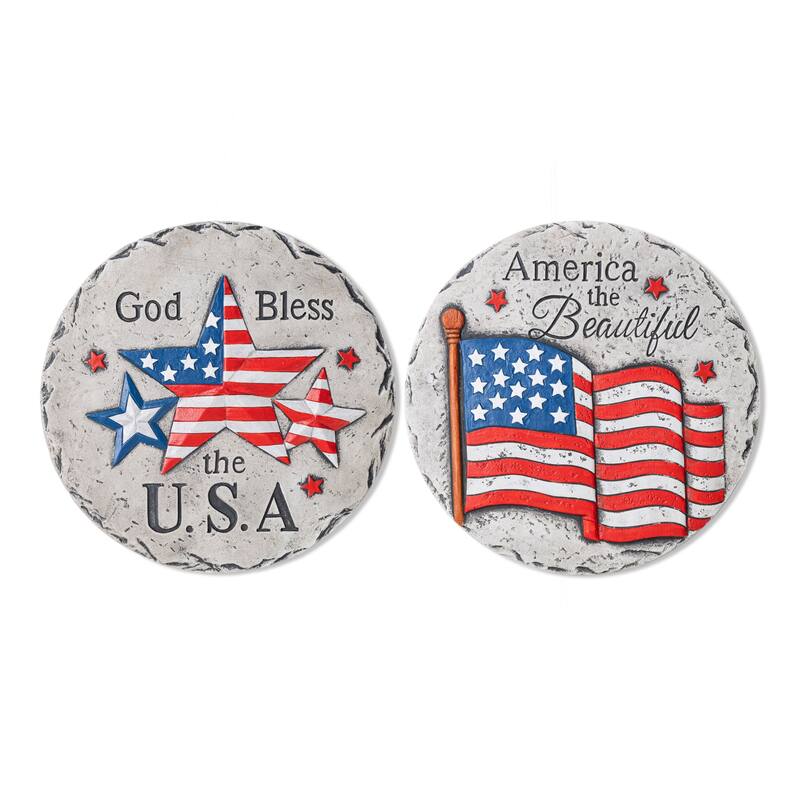 Glitzhome 6-Piece 10"D Patriotic/Americana Cement Flag and Stars Stepping Stone