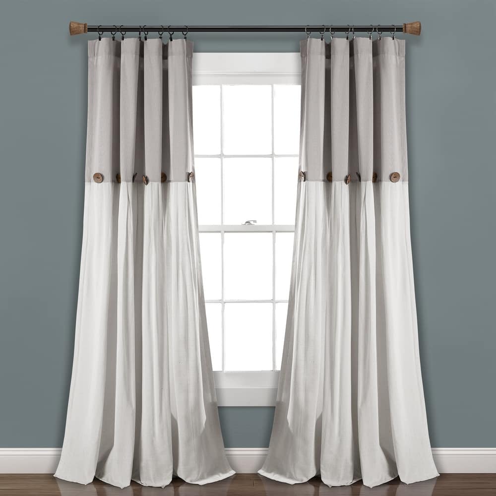 Lush Decor Linen Button New Window Curtain Single Panel - 108" x 40"