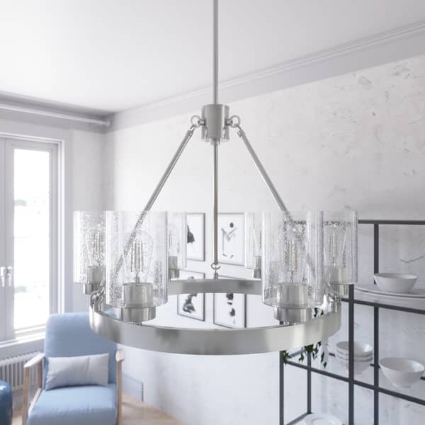 slide 2 of 15, Hunter Hartland 6-Light Wagon Wheel Chandelier - Dining/Living Room, Kitchen Table, Entry - Farmhouse, Industrial, Transitional Brushed Nickel