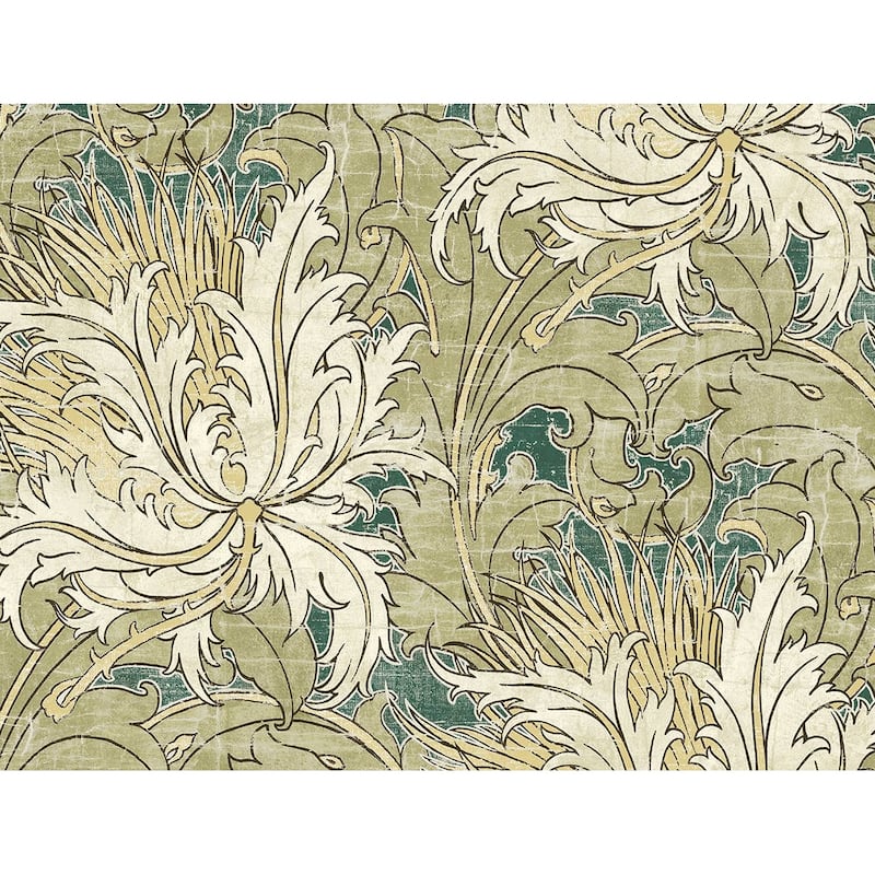 NextWall Floral Folly Peel and Stick Wallpaper - 27 in. W x 18 ft. L - Juniper & Parchment