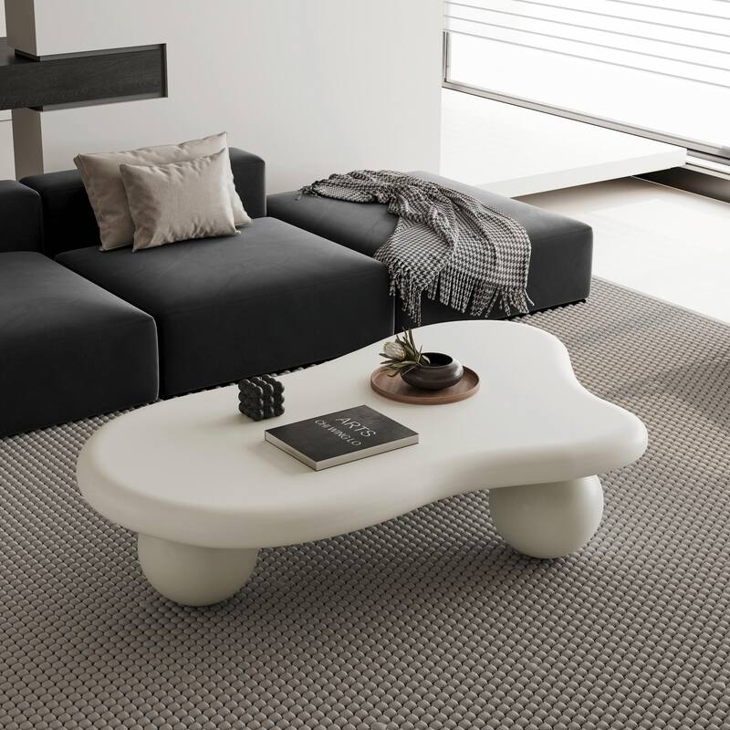 47-Inch Cloud-Shaped Coffee Table with 3 Ball Legs for Living Room