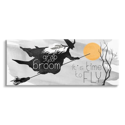 Stupell Industries Flying Witch Broom Typography Nighttime Halloween Sky Canvas Wall Art - Orange