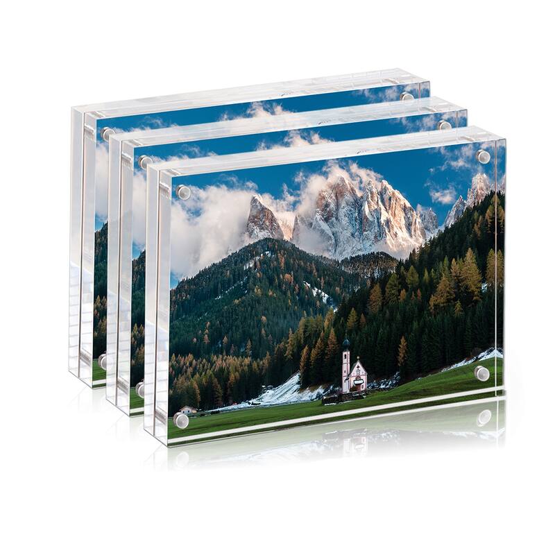 BP4U™ 3-Pack Acrylic Picture Frames, Tabletop Magnetic Freestanding Photo Frames for Hoem/Office Desktop Display