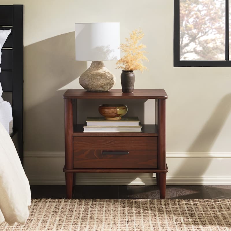 Transitional Solid Wood Spindle Nightstand for Living Room, Bedroom and Office