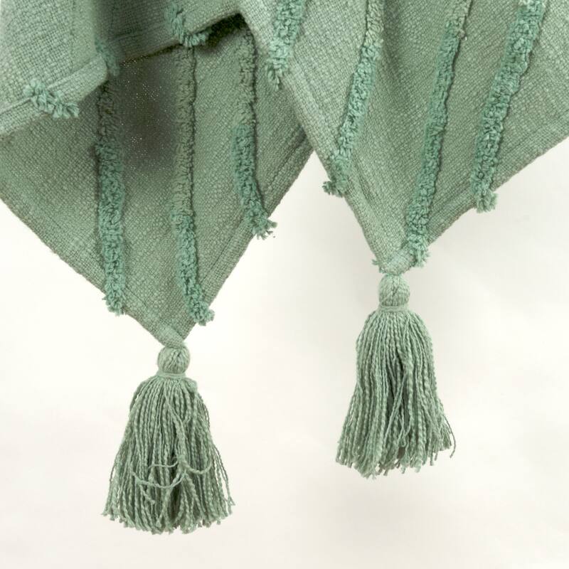 HomeRoots 50" X 60" Green Cotton Woven Geometric Throw Blanket with Tassels