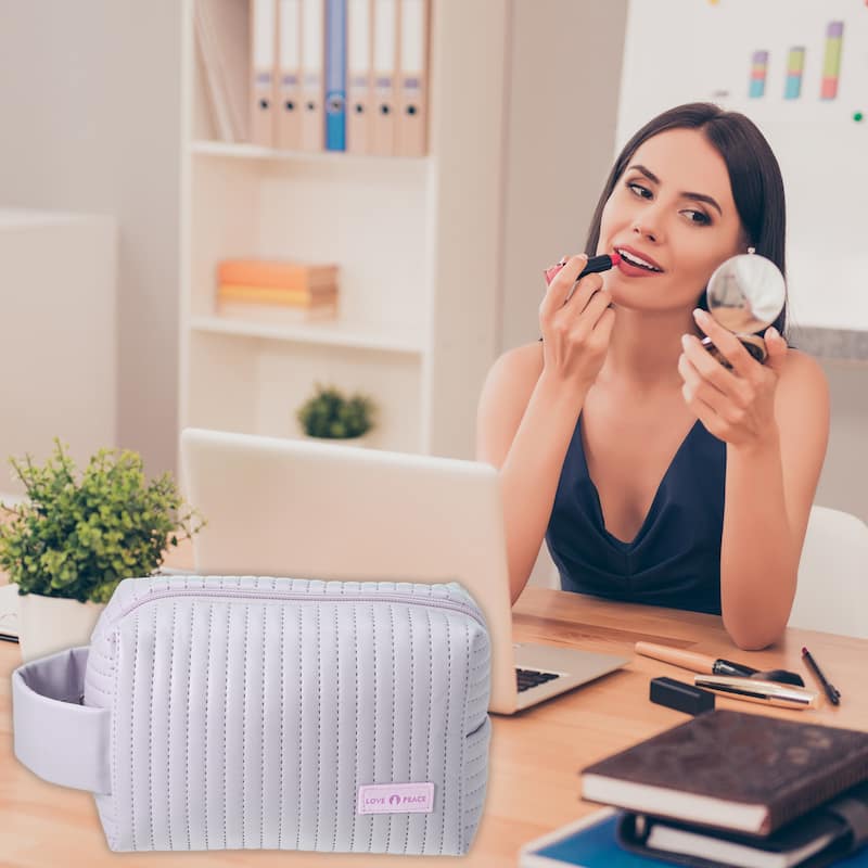 Faux Leather Makeup Bag Make Up Organizer Bag Toiletry Bag for Women - Purple