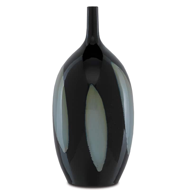 Currey & Company Let Us Twist The Glass Tall Vase - Black/Blue