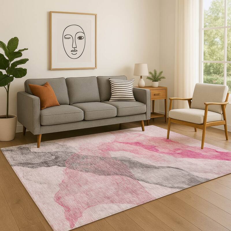 Premium Washable Super Soft Contemporary Fizal Mayfield Rug - Blush - 5' x 7'6"