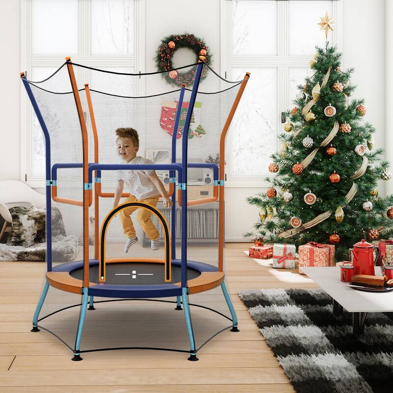 Gymax Kids Mini Trampoline w/ 59'' Higher Enclosure Net Seamless