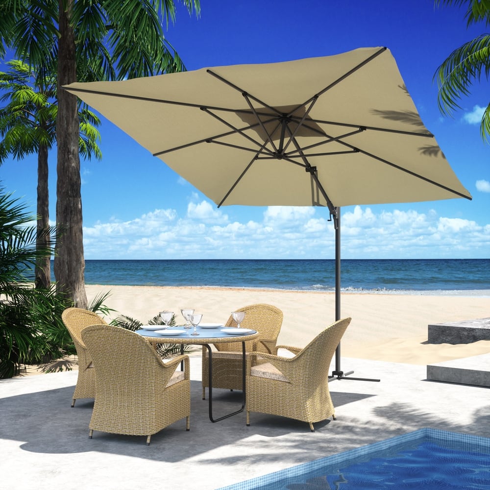 Outdoor 10FT 360 Degree Rotation Double Top Cantilever Umbrella