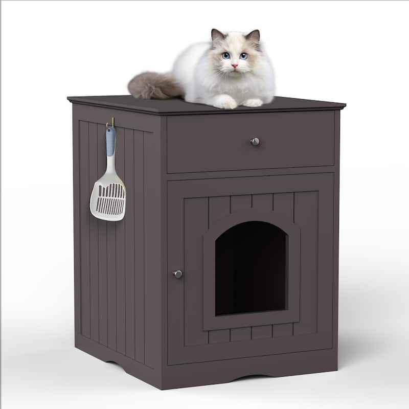 Anmytek White Shaker Style Cat Litter Box Cabinet with Storage for Laundry Room and Bathroom - brown