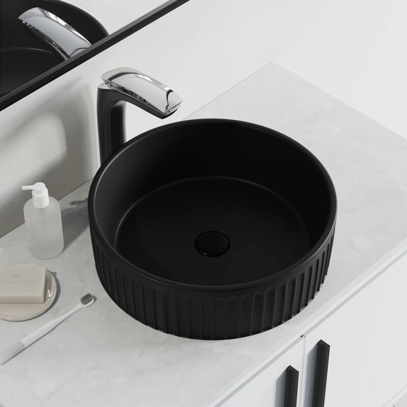 Dowell Fluted Ceramic Vessel Sink - 16Wx16Dx5H - Black