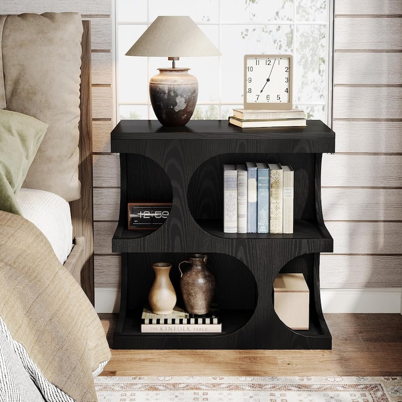 End Table with 2-Tier Storage Shelf, Modern S-Shape Side Tables