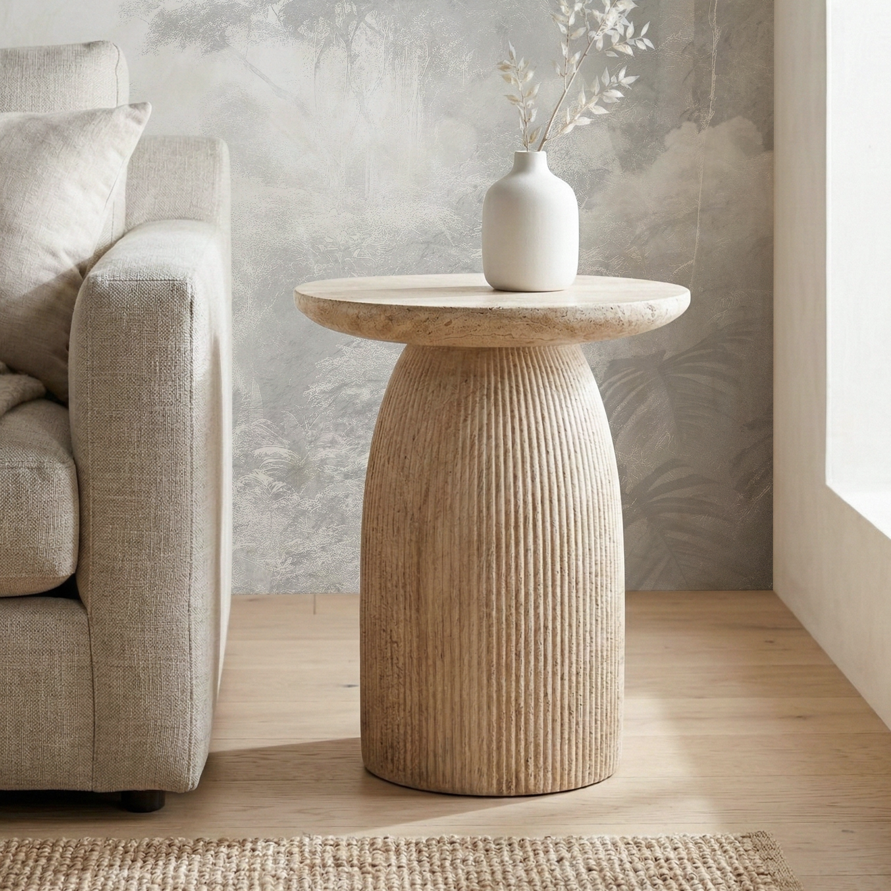 Furniture of America Karvyn Modern 17-inch Round Natural Stone Indoor Pedestal Side Table